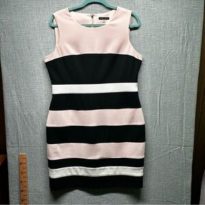 Tommy Hilfiger Striped Sheath Dress Size 14 Pink Black White Sleeveless Curvy